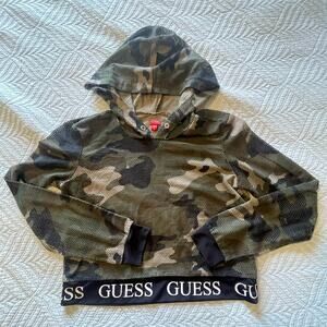 Guess Los Angeles Army Camo Mesh Cropped Y2K Street Style Long Sleeve Hoodie Med